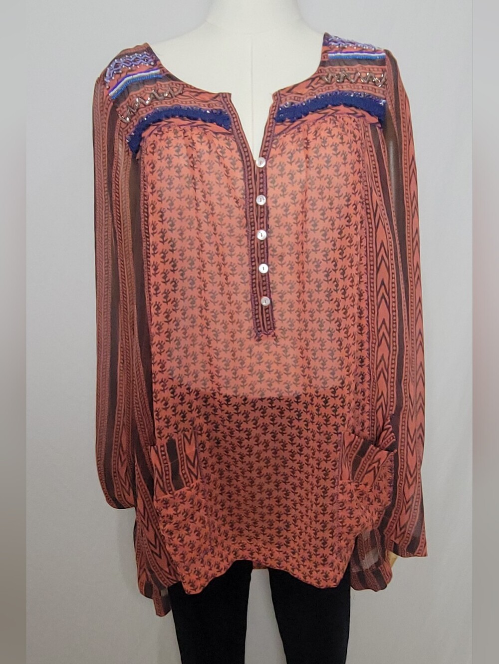 Free People "Feather in the Wind" Tunic Blouse, Size XS